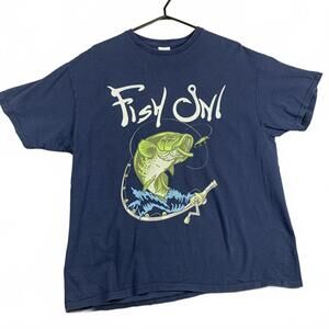 Vintage Delta Pro Weight Mens XL Fish On T Shirt Navy Blue Fishing Tee